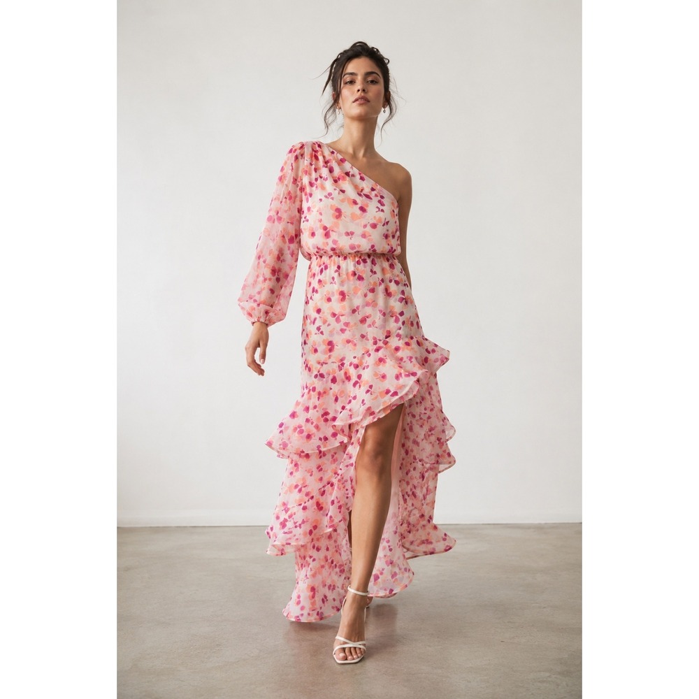 Alexis Floral Ruffle One Shoulder Maxi Dress Size M Romantic Editorial Wedding